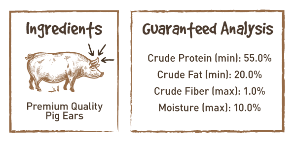 All our pig ear chews are fresh. We start with lean, organic pig ears, then, we slow dry the pig ears until they are perfectly tender.